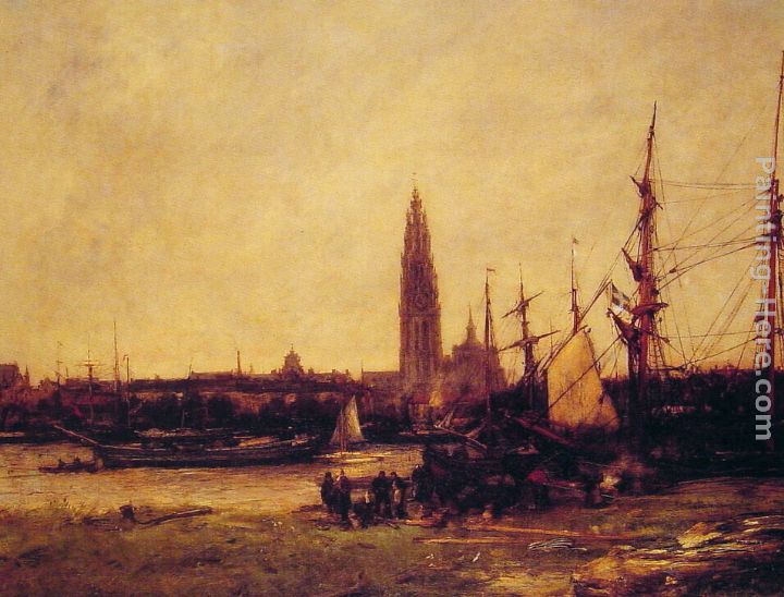 View of Antwerp painting - Antoine Vollon View of Antwerp art painting